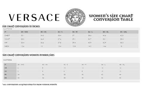 versace jeans size guide|versace size chart for women.